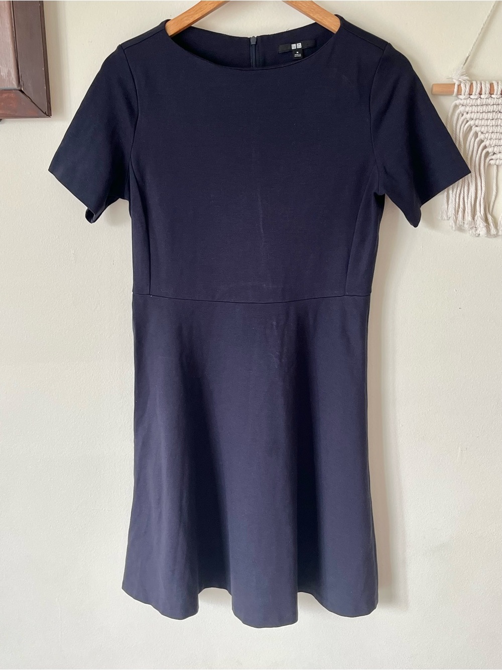 UNIQLO Navy Short-Sleeve Fit-and-Flare Midi Dress- Medium - Picture 5 of 7